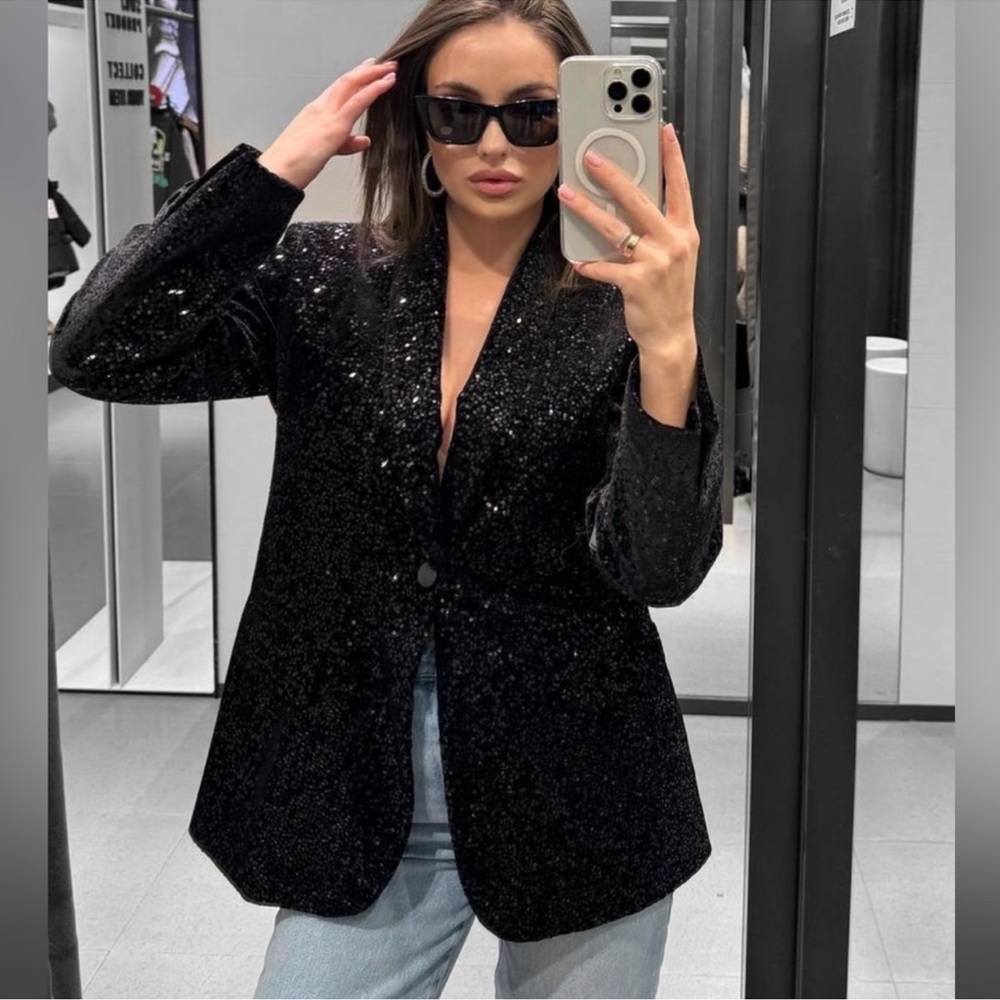 ZARA VELVET SEQUIN BLAZER ZW COLLECTION